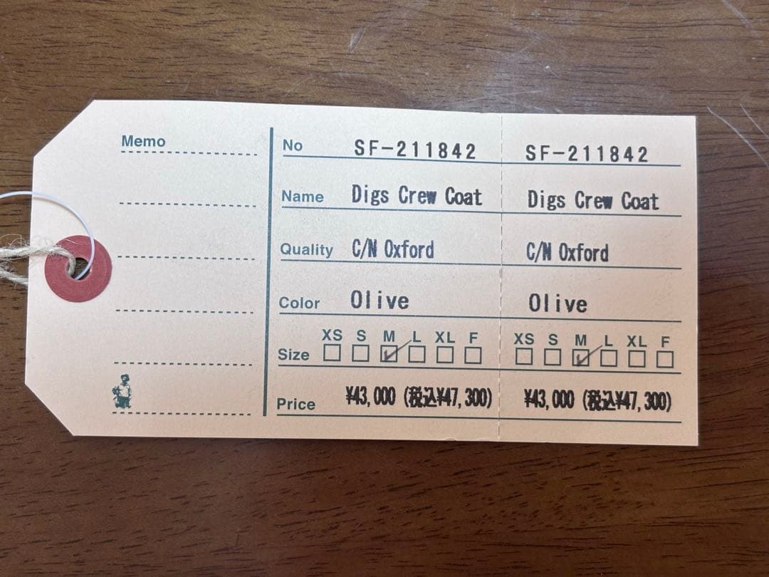 ササフラス　コート　SASSAFRAS Digs Coat サイズＭ　オリーブ