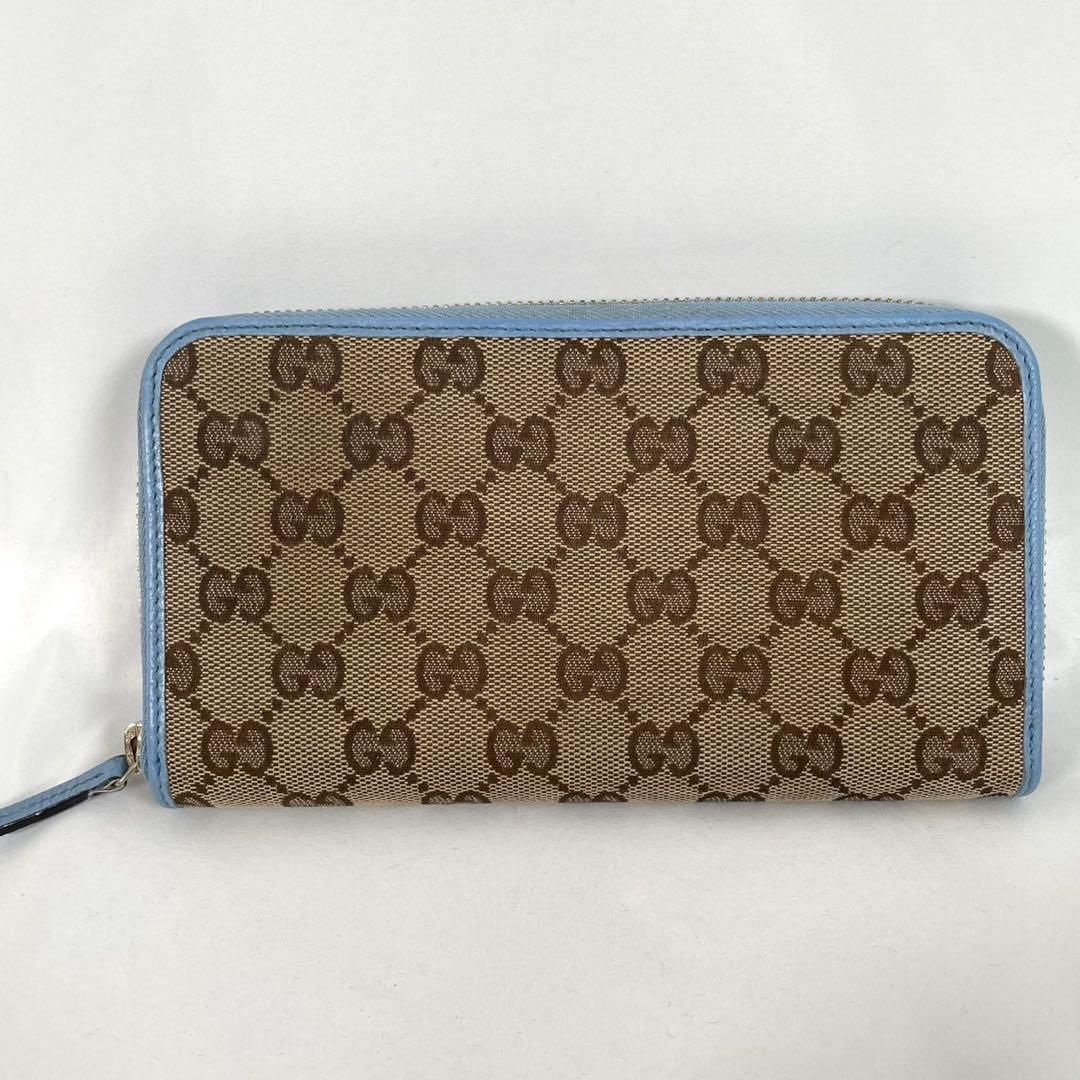 美品 GUCCI グッチ 長財布 ラウンドファスナー GGキャンバス レザー