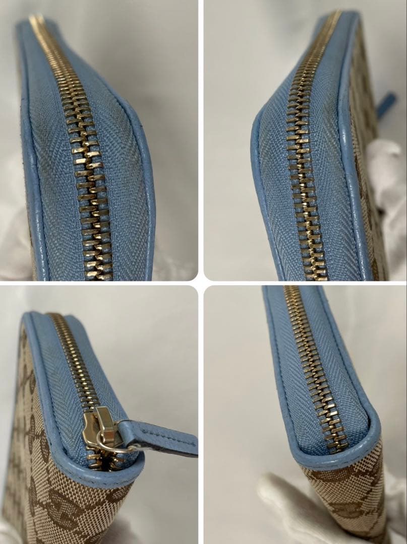 美品 GUCCI グッチ 長財布 ラウンドファスナー GGキャンバス レザー