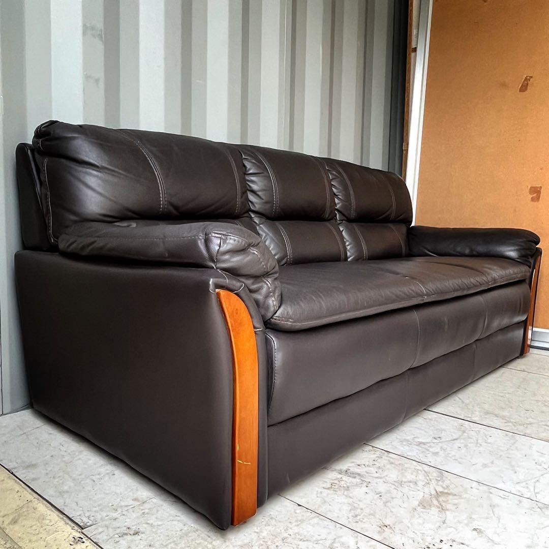 取付無料！ニトリ ダークブラウン北欧モダン風おしゃれインテリア合皮3人掛けソファ