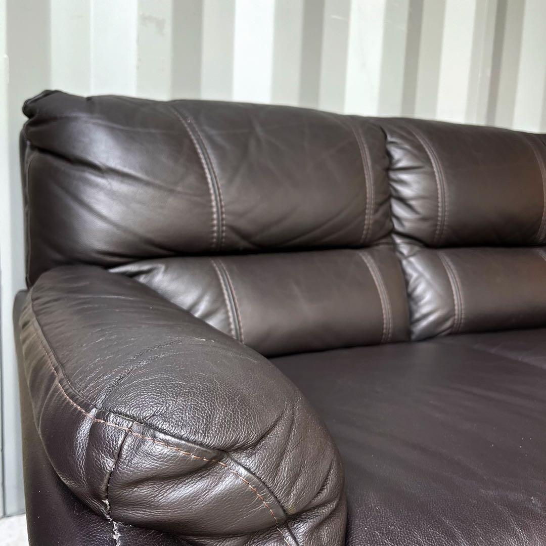 取付無料！ニトリ ダークブラウン北欧モダン風おしゃれインテリア合皮3人掛けソファ