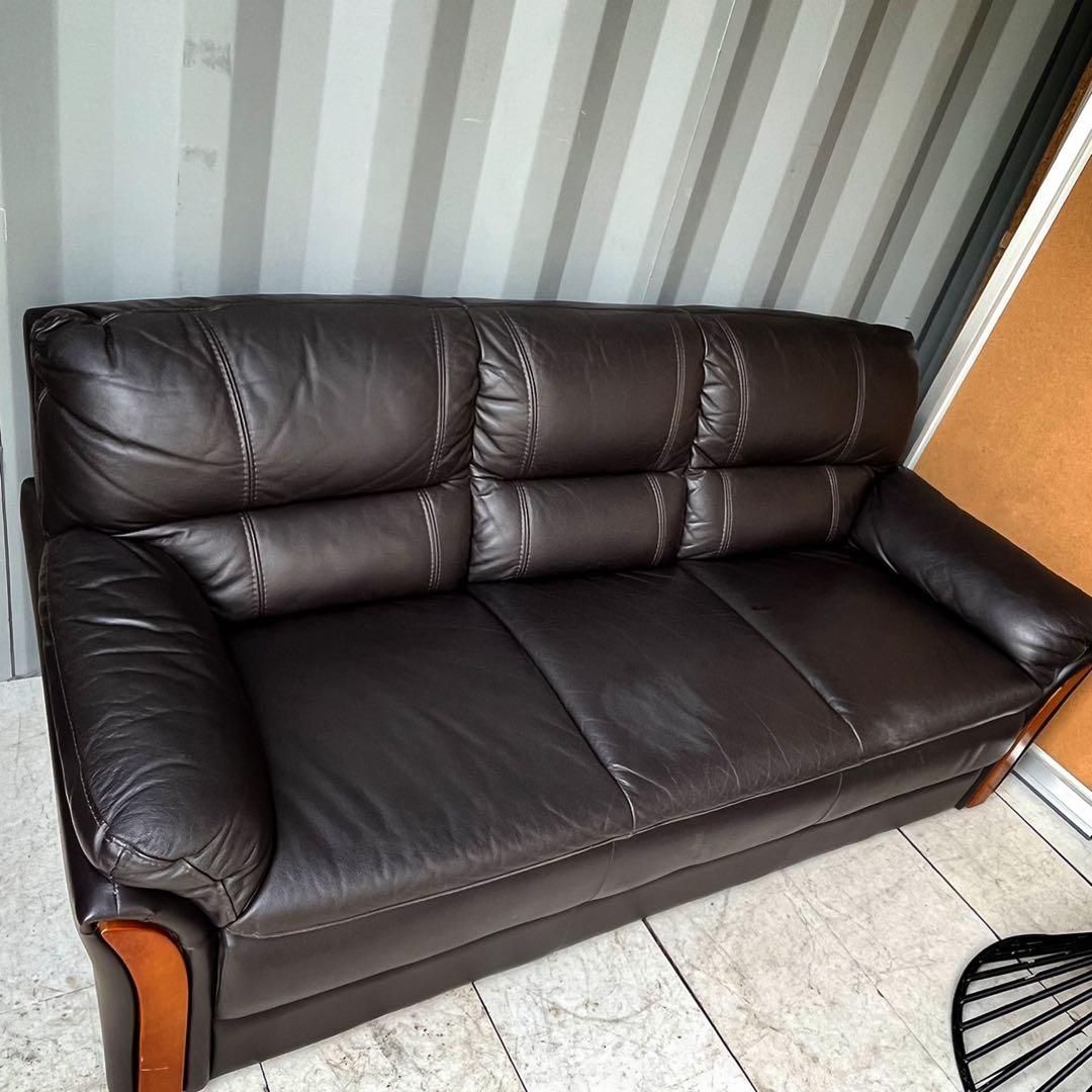 取付無料！ニトリ ダークブラウン北欧モダン風おしゃれインテリア合皮3人掛けソファ