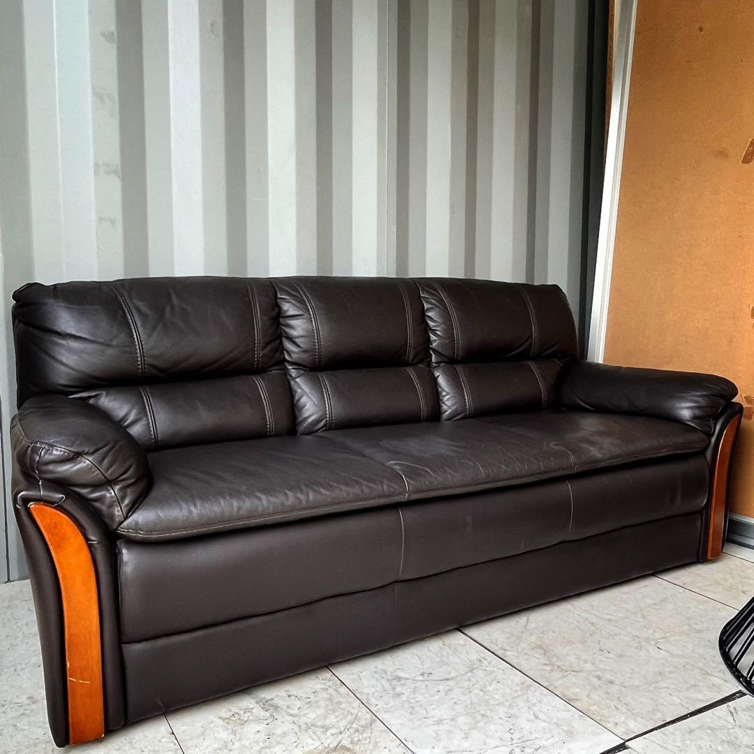 取付無料！ニトリ ダークブラウン北欧モダン風おしゃれインテリア合皮3人掛けソファ