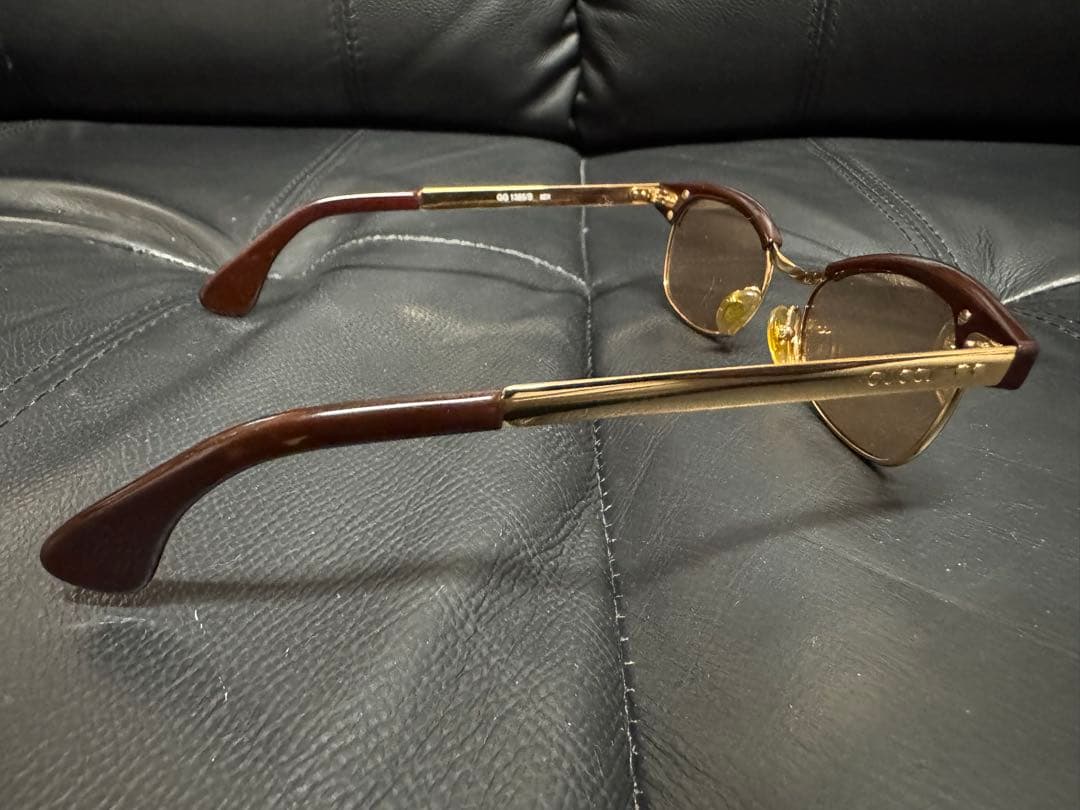 GUCCI サーモント　ハーフリム　オレンジ系　ブラウン系の度なしレンズ