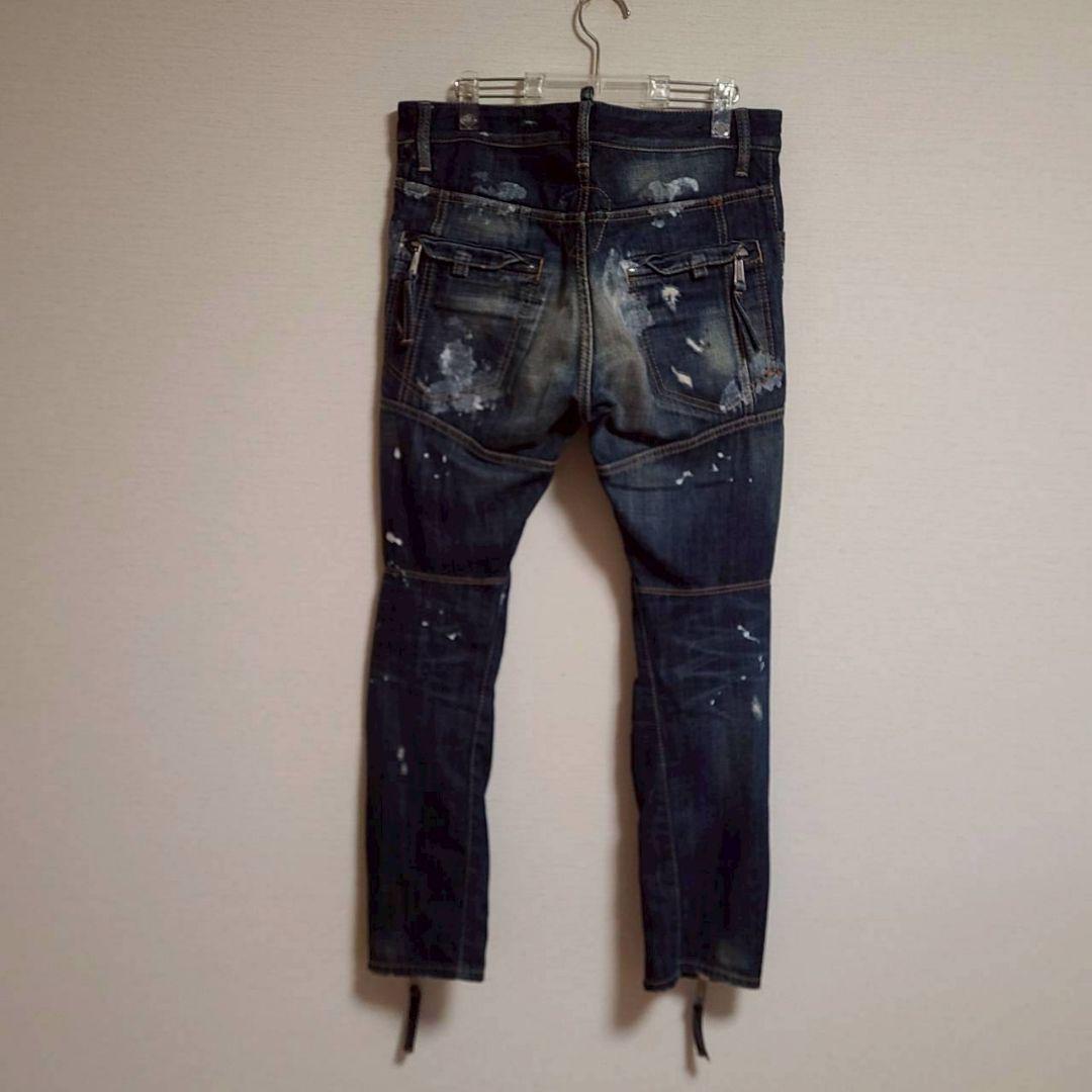 ディースクエアード デニム バイカーパンツ ペイント ダメージ加工 ジーンズ