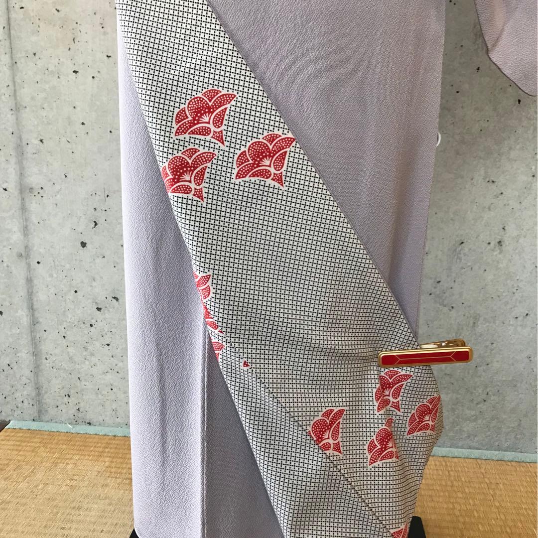 正絹　色無地　袷　柄八掛　裄68