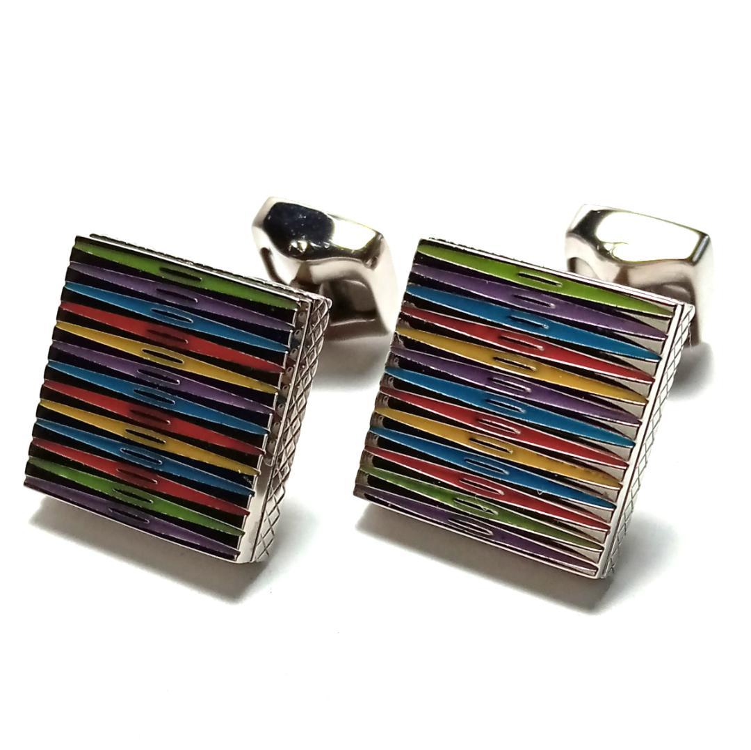 tac91 タテオシアン カフリンクス チタン マルチカラーストライプ スクエア