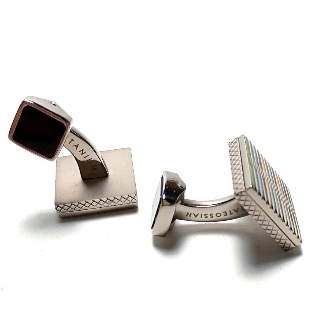 tac91 タテオシアン カフリンクス チタン マルチカラーストライプ スクエア