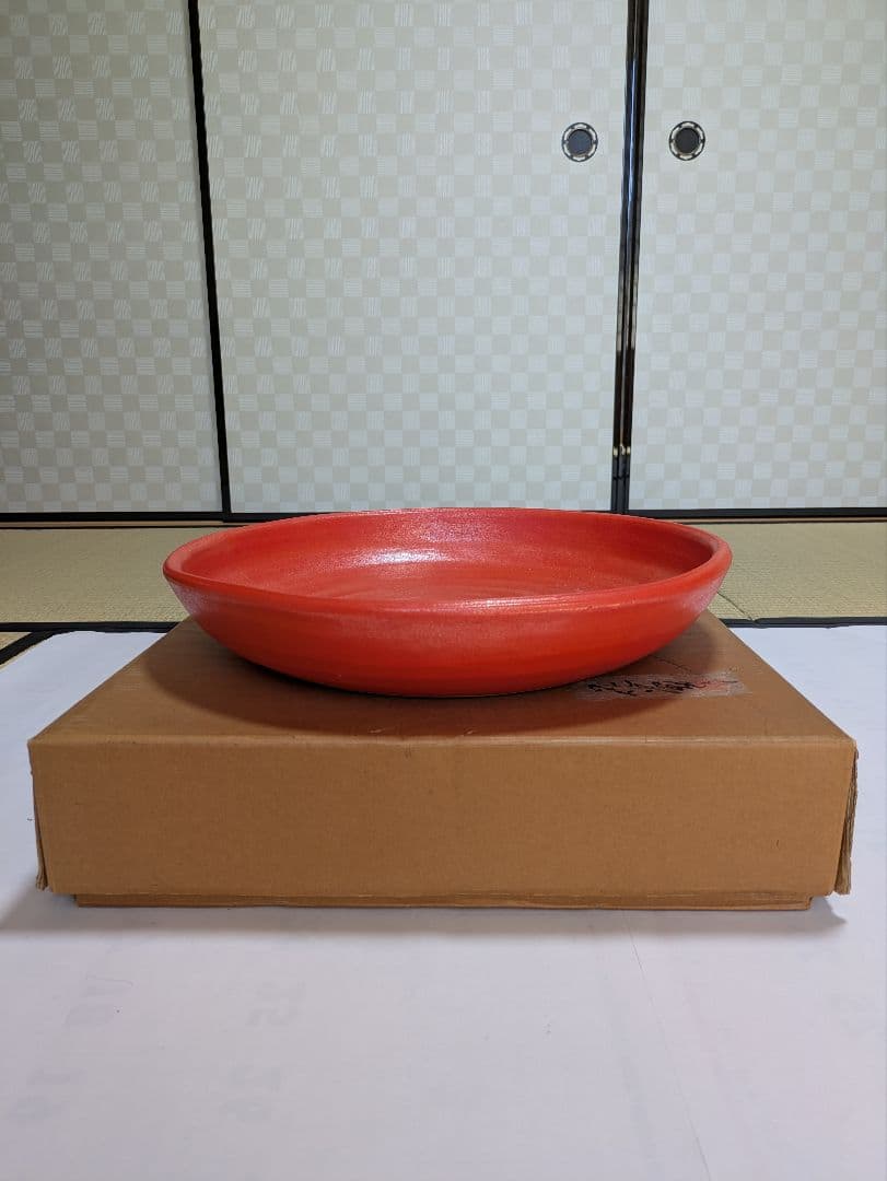 ◆花器　陶器　朱水盤 清水焼 ◆美品　花堂作
