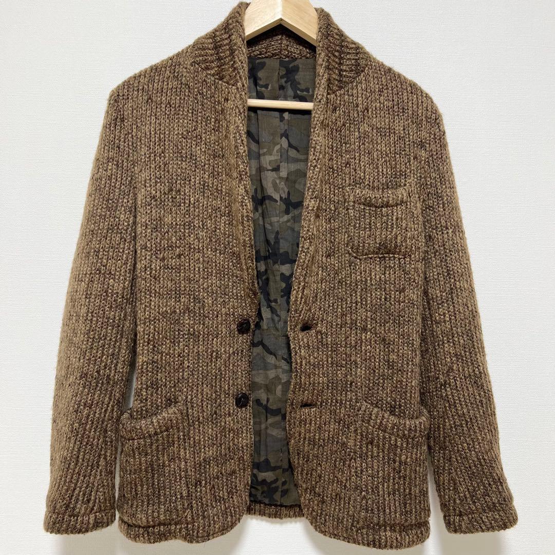 ビームスブリッラペルイルグスト　ニットノーカラージャケット　ウールブラウンxs