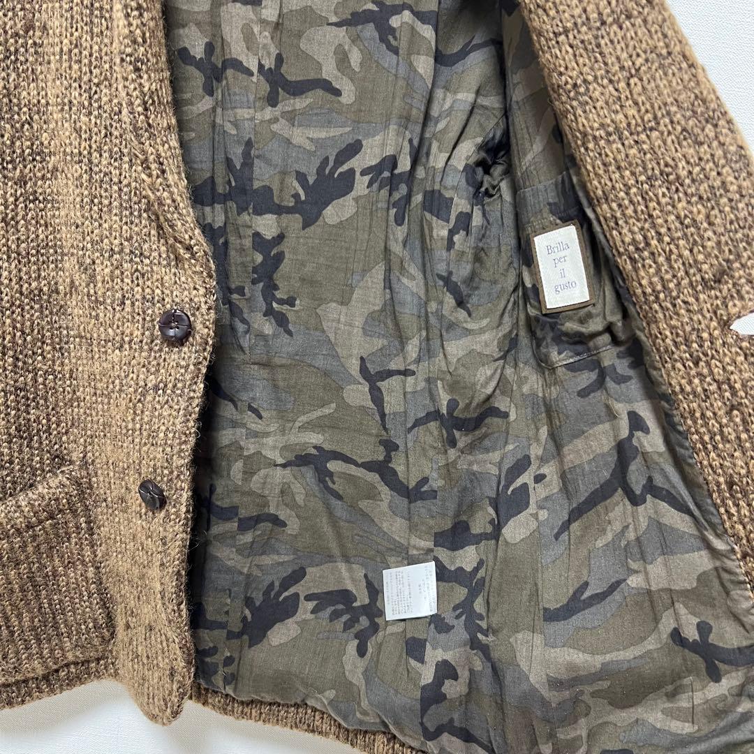 ビームスブリッラペルイルグスト　ニットノーカラージャケット　ウールブラウンxs