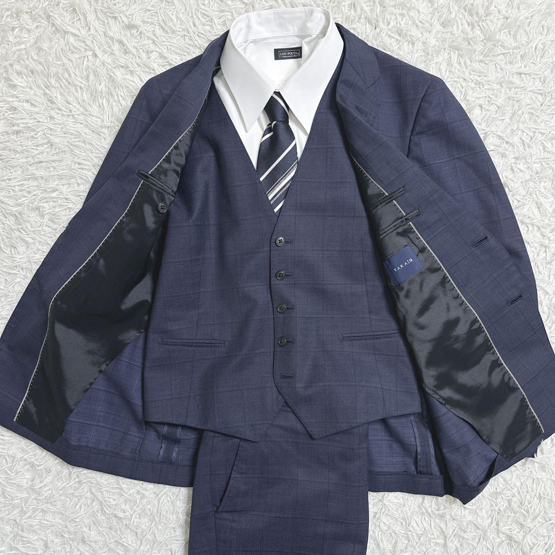 ✨美品✨　タカキュー　スーツ　３ピース　ネイビー　グレンチェック　170　AB