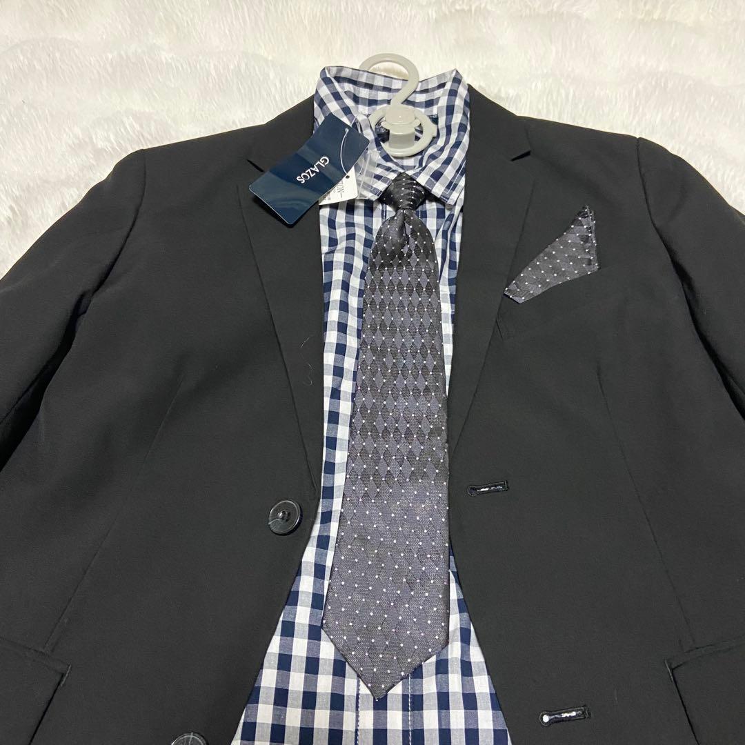 COMME CA ISM 黒スーツ 160A ネクタイ　ポケットチーフ　卒業式
