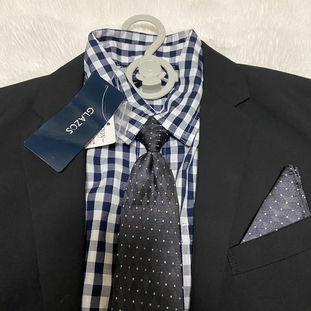 COMME CA ISM 黒スーツ 160A ネクタイ　ポケットチーフ　卒業式