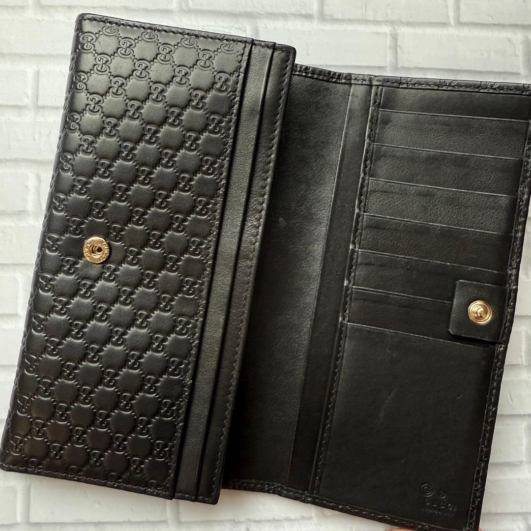 【GUCCI】長財布 マイクログッチシマ レザー/ブラック