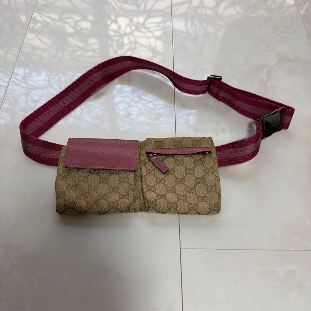希少‼️ GUCCI キャンバスレザー2WAYボディバッグ　斜め掛けウエストポーチ