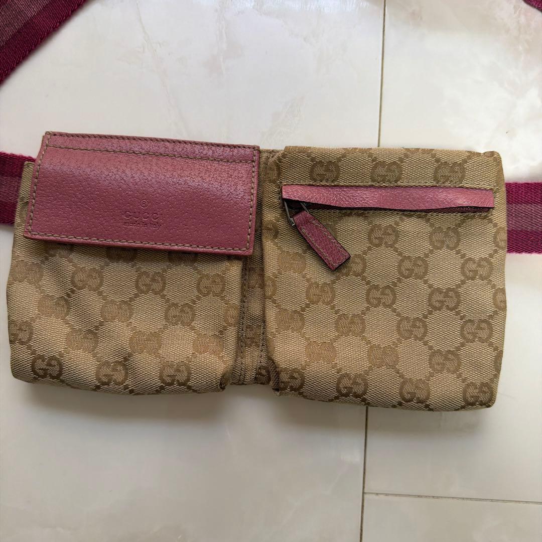希少‼️ GUCCI キャンバスレザー2WAYボディバッグ　斜め掛けウエストポーチ
