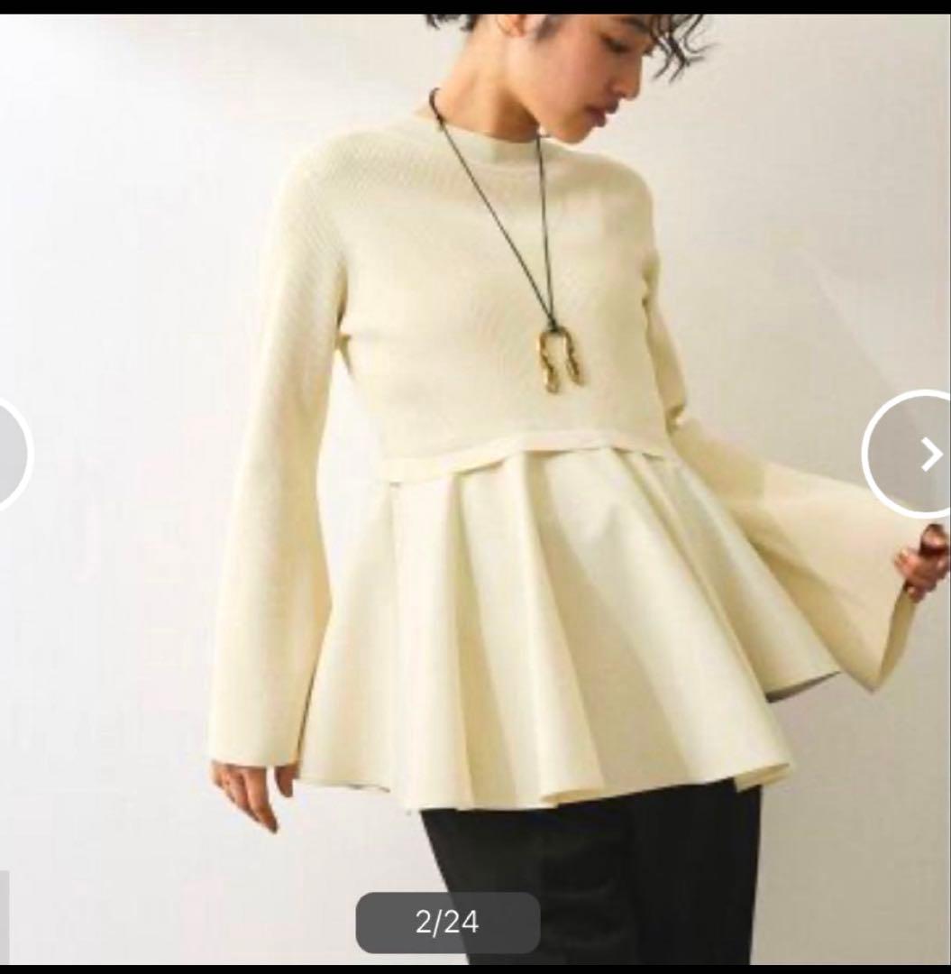 ADAM ET ROPE' アダムエロペ ペプラムコンビニットプルオーバー 白