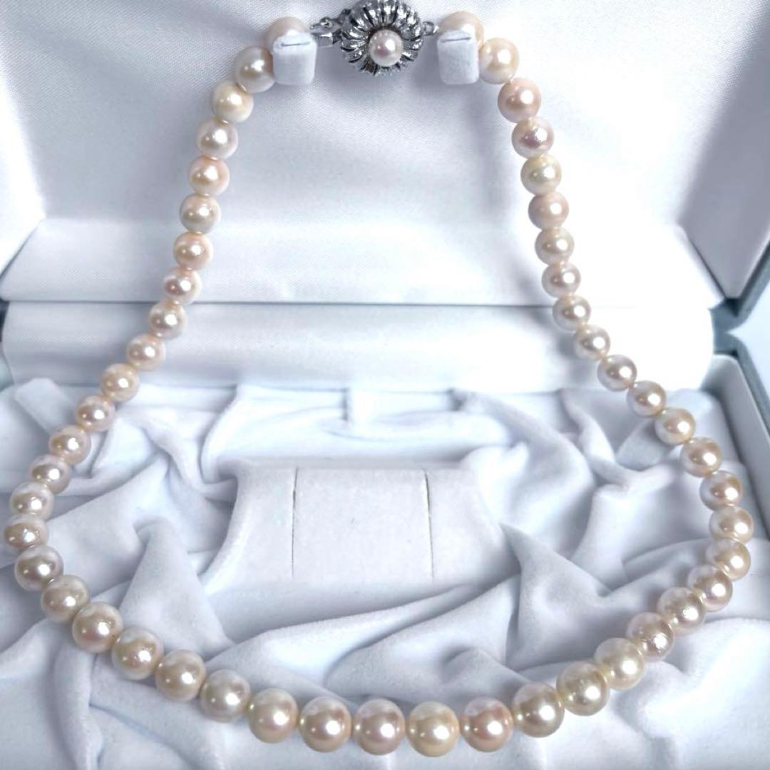 【干渉色◎大珠8mm】あこや本真珠パールネックレス SV刻印 フォーマル冠婚葬祭