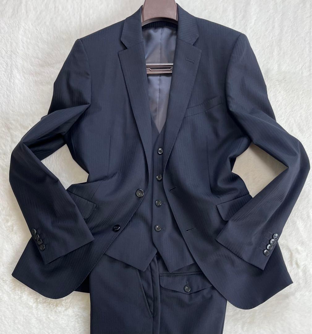 【希少】2WAYストレッチ　スーツ　セットアップ　スリーピーススーツ ストライプ