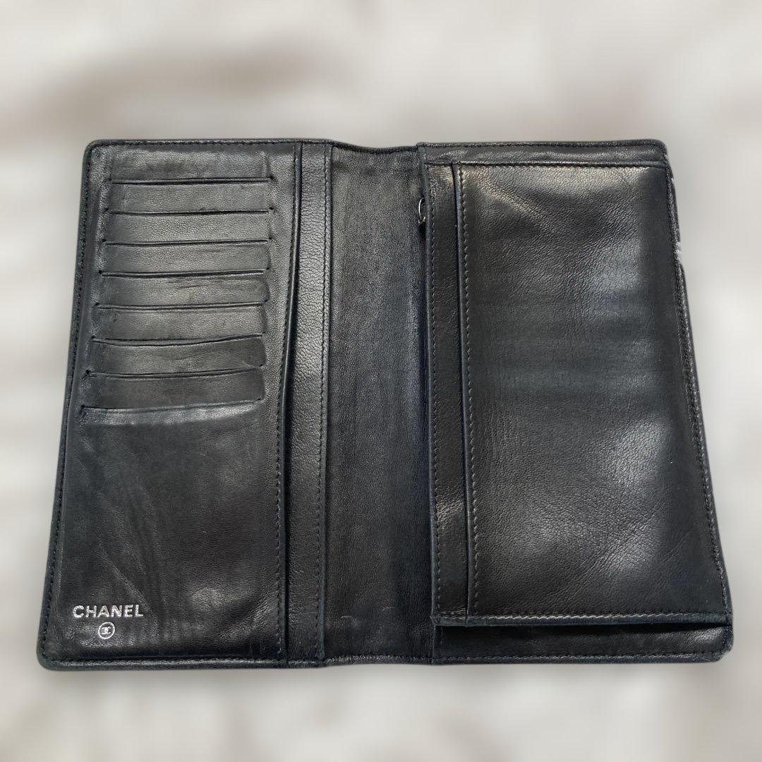 CHANEL ブラック 長財布 フラワーエンボス