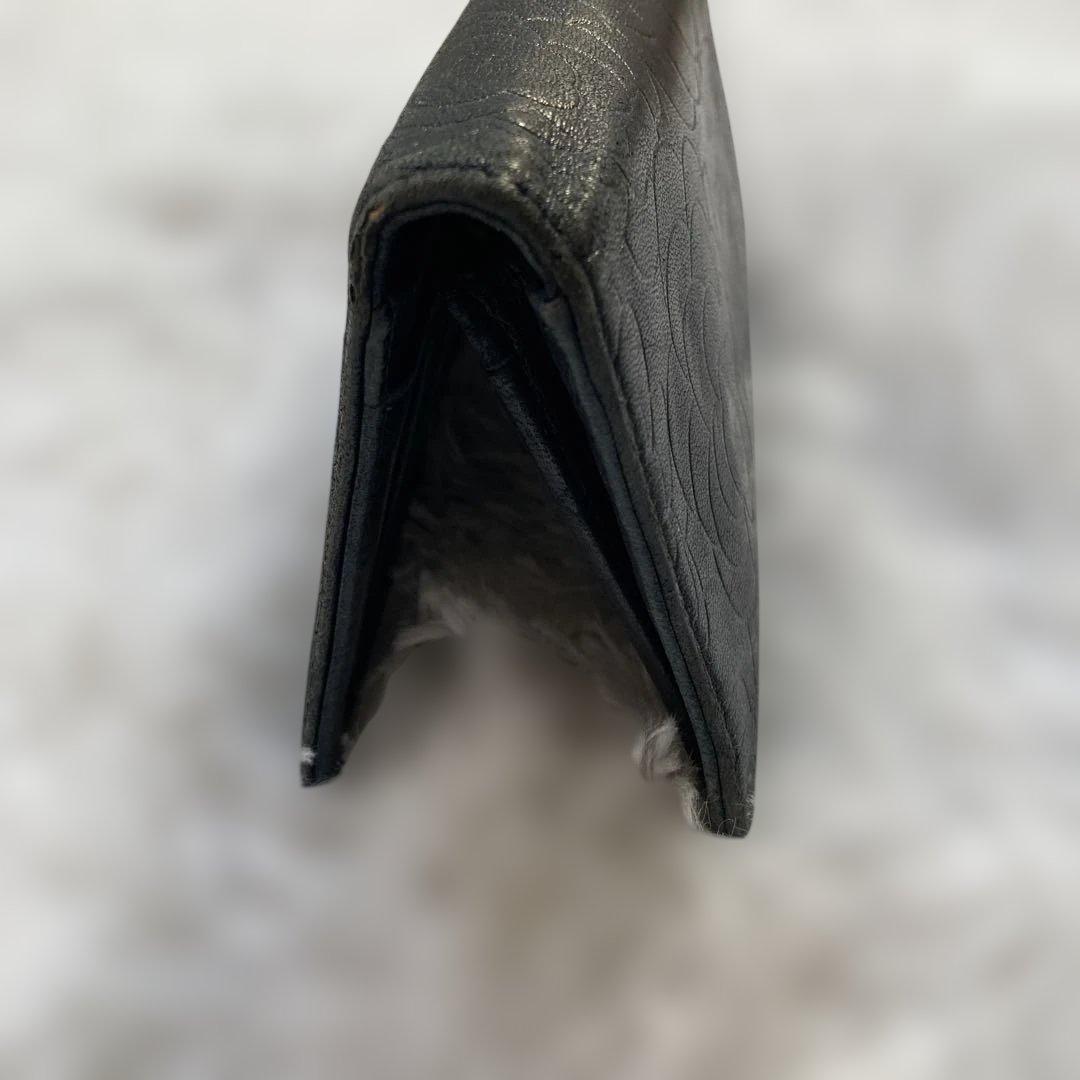 CHANEL ブラック 長財布 フラワーエンボス