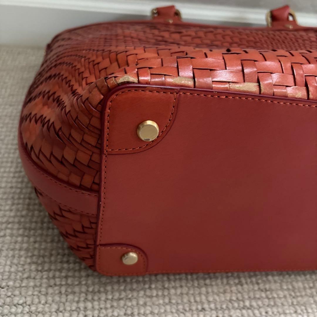 コールハンカゴ編みレザー トートバッグ オレンジ色