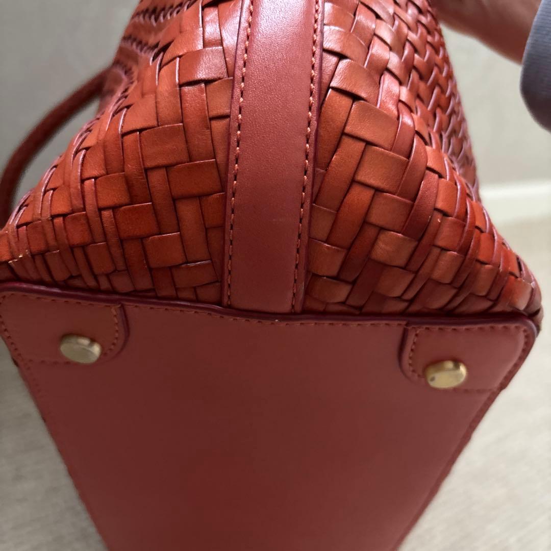 コールハンカゴ編みレザー トートバッグ オレンジ色