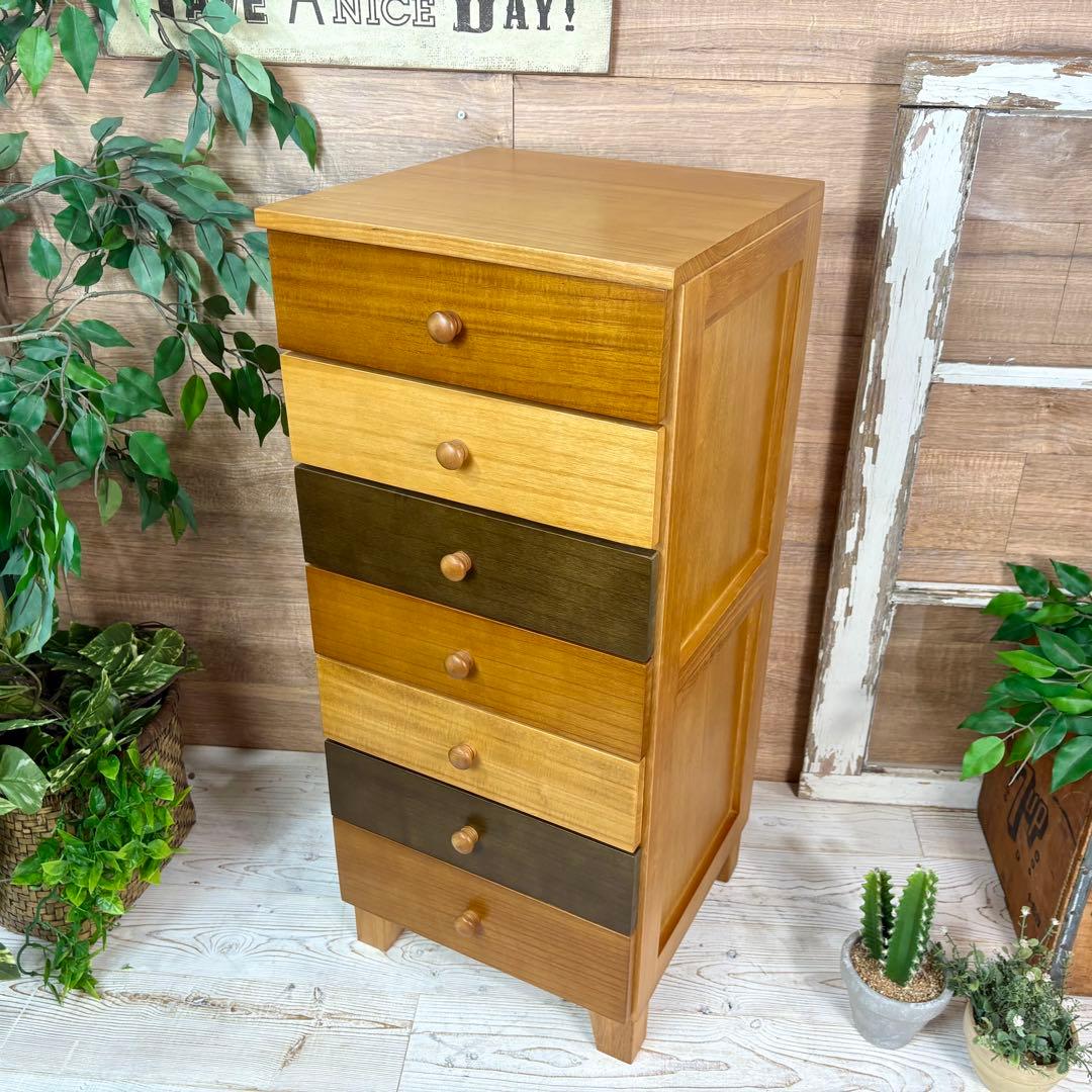 訳あり品【133】ナチュラルウッド桐材無垢木製カラー多引き出し7段チェストタンス