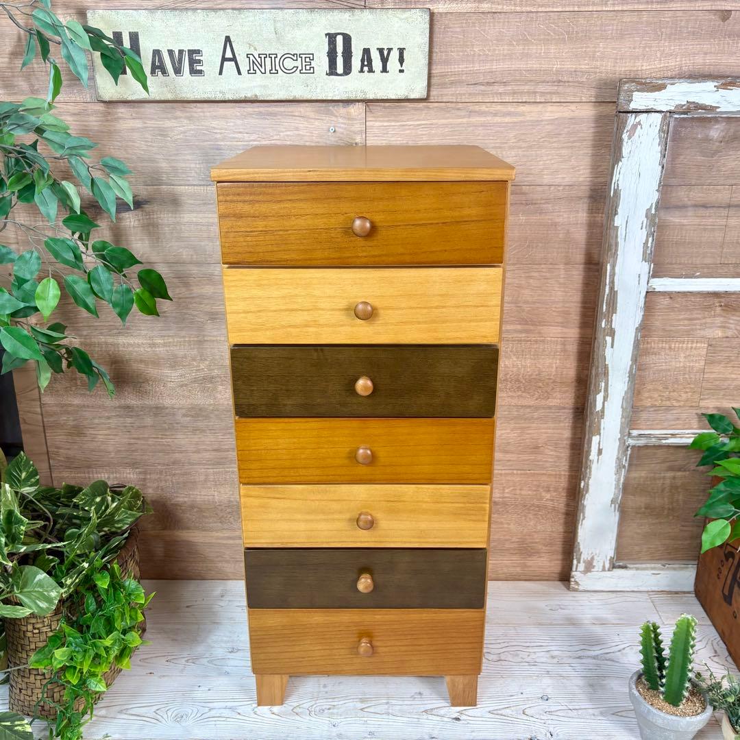 訳あり品【133】ナチュラルウッド桐材無垢木製カラー多引き出し7段チェストタンス