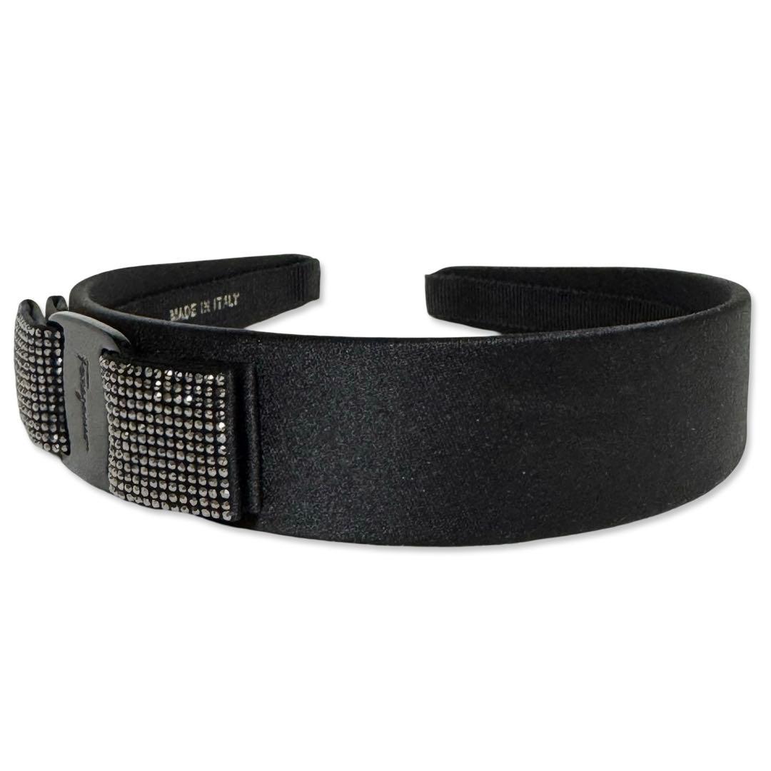 【美品】フェラガモ ヴァラリボン サテン ブラック スパンコール カチューシャ