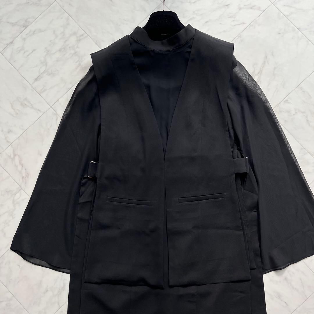 atlo スリットスリーブ　ジレ付きロングワンピース　オケージョン　ブラック　M