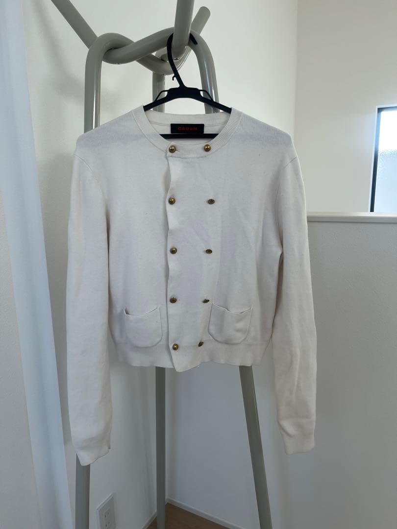 コットンカシミヤ ダブルボタンカーディガン　ホワイト