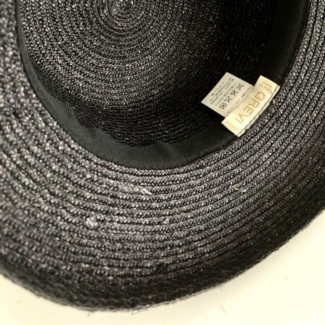 しおり様★イタリア製 GREVI フロントリボン ストローハット 麦わら帽子　黒