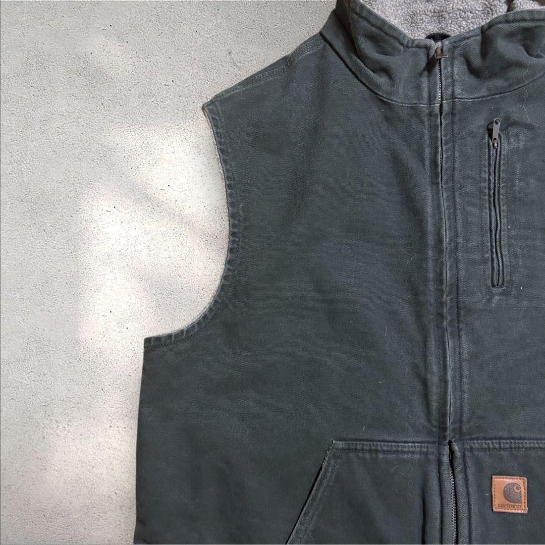 【N86】Carhartt ダック地モックネックベストXLボア裏地フェード