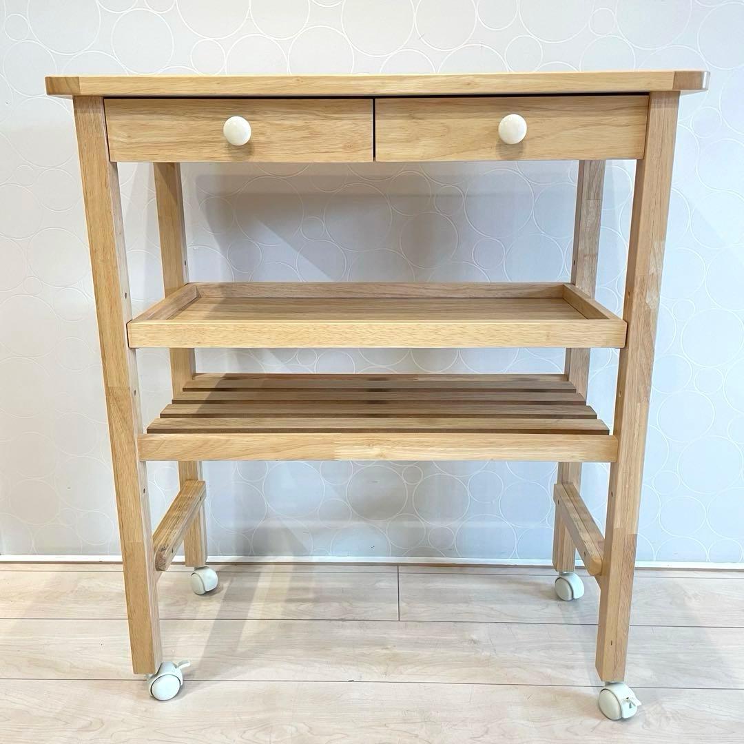 【美品】 タイル天板 木製キッチンワゴン キャスター付 北欧 収納棚 カントリー