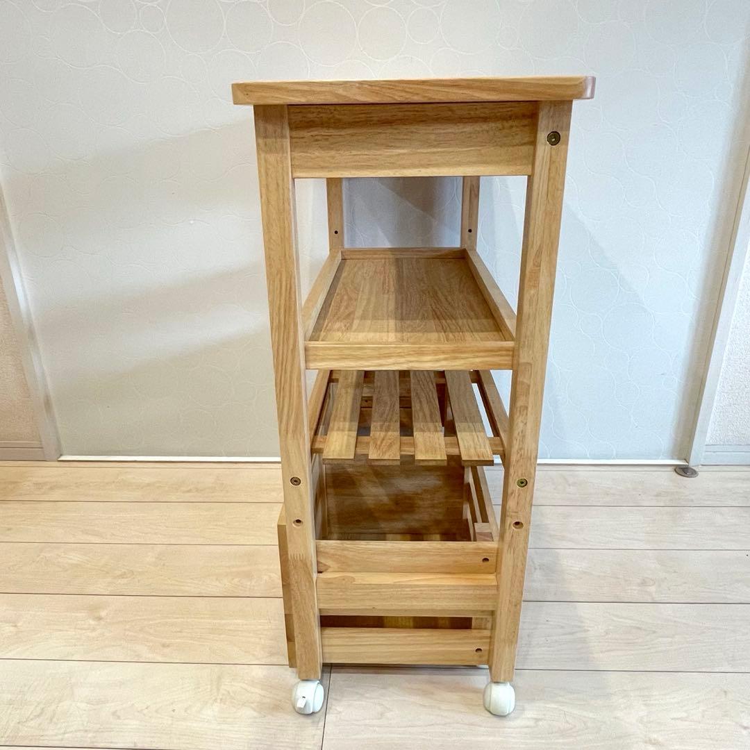 【美品】 タイル天板 木製キッチンワゴン キャスター付 北欧 収納棚 カントリー