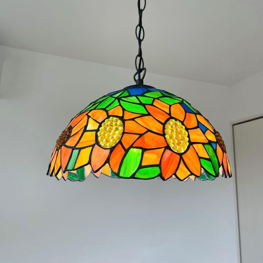 ステンドグラス ペンダントライト 豪華天井照明 ガラス工芸品 電源直結タイプ