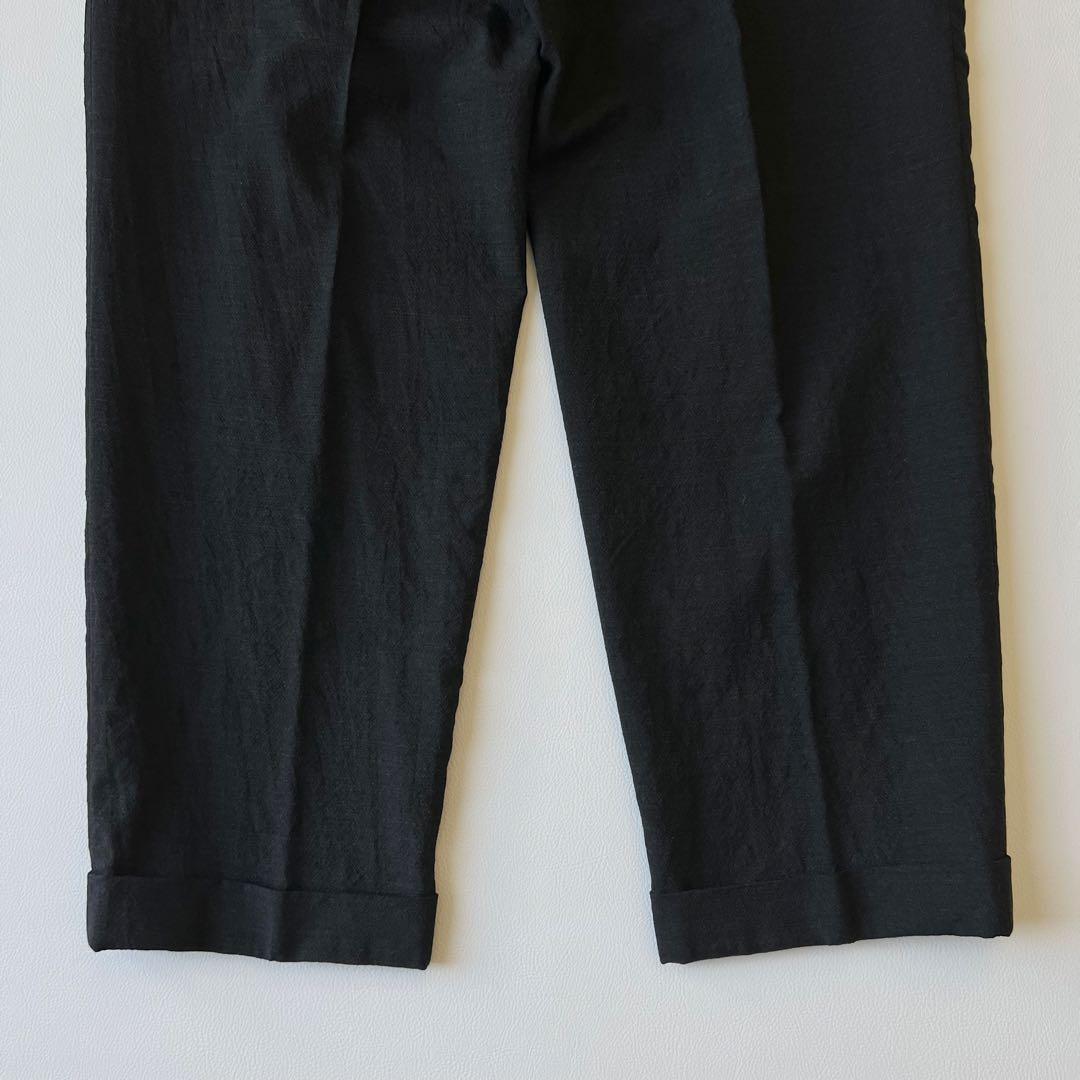 3223【美品】コモリ　ウール2タックパンツ　スラックス 21SS 黒　XL
