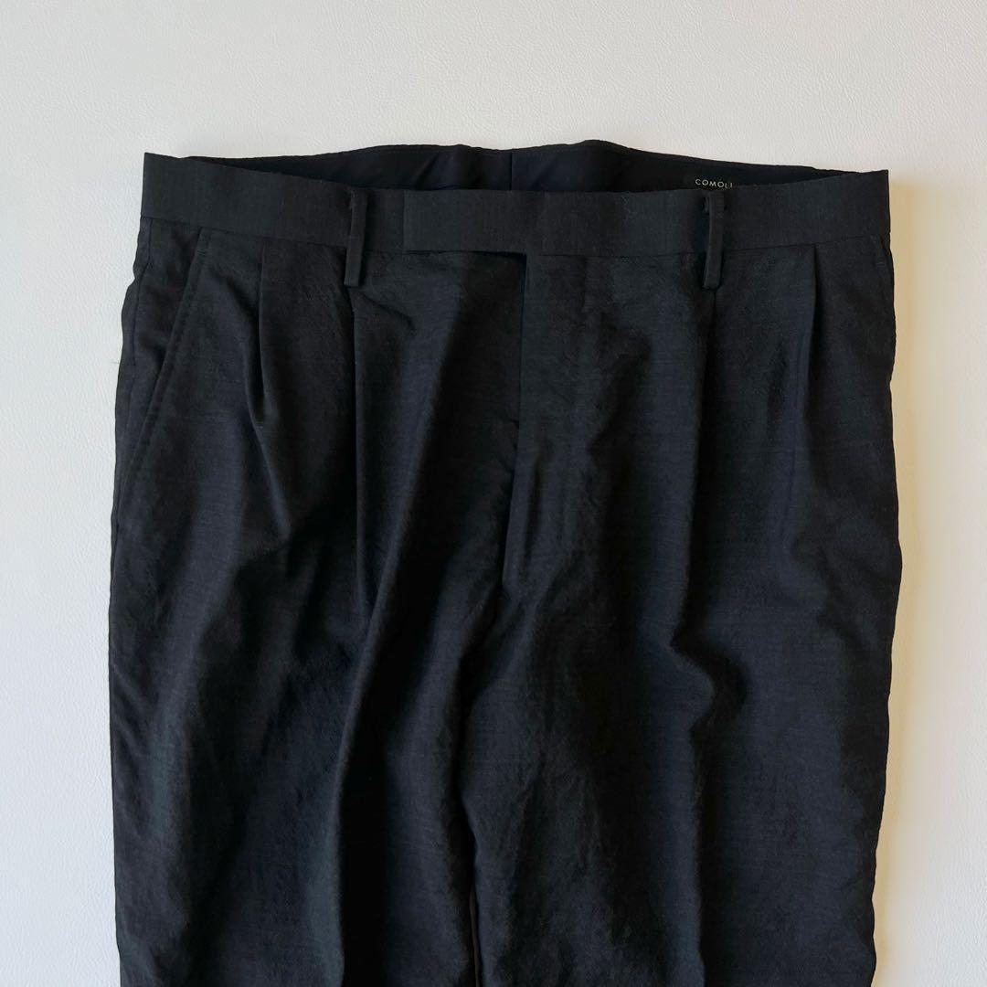 3223【美品】コモリ　ウール2タックパンツ　スラックス 21SS 黒　XL