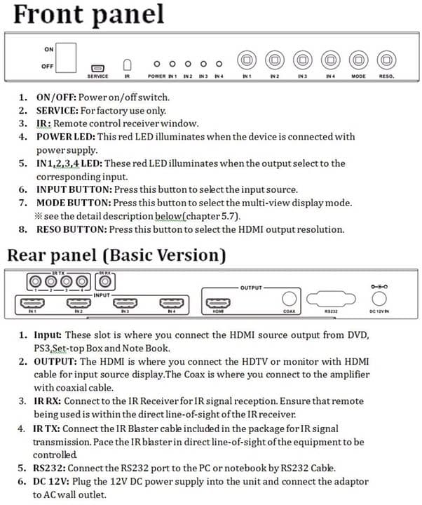 HDMI 4入力切替器(画面分割/入力機器をリモコン操作可)HDS841SL