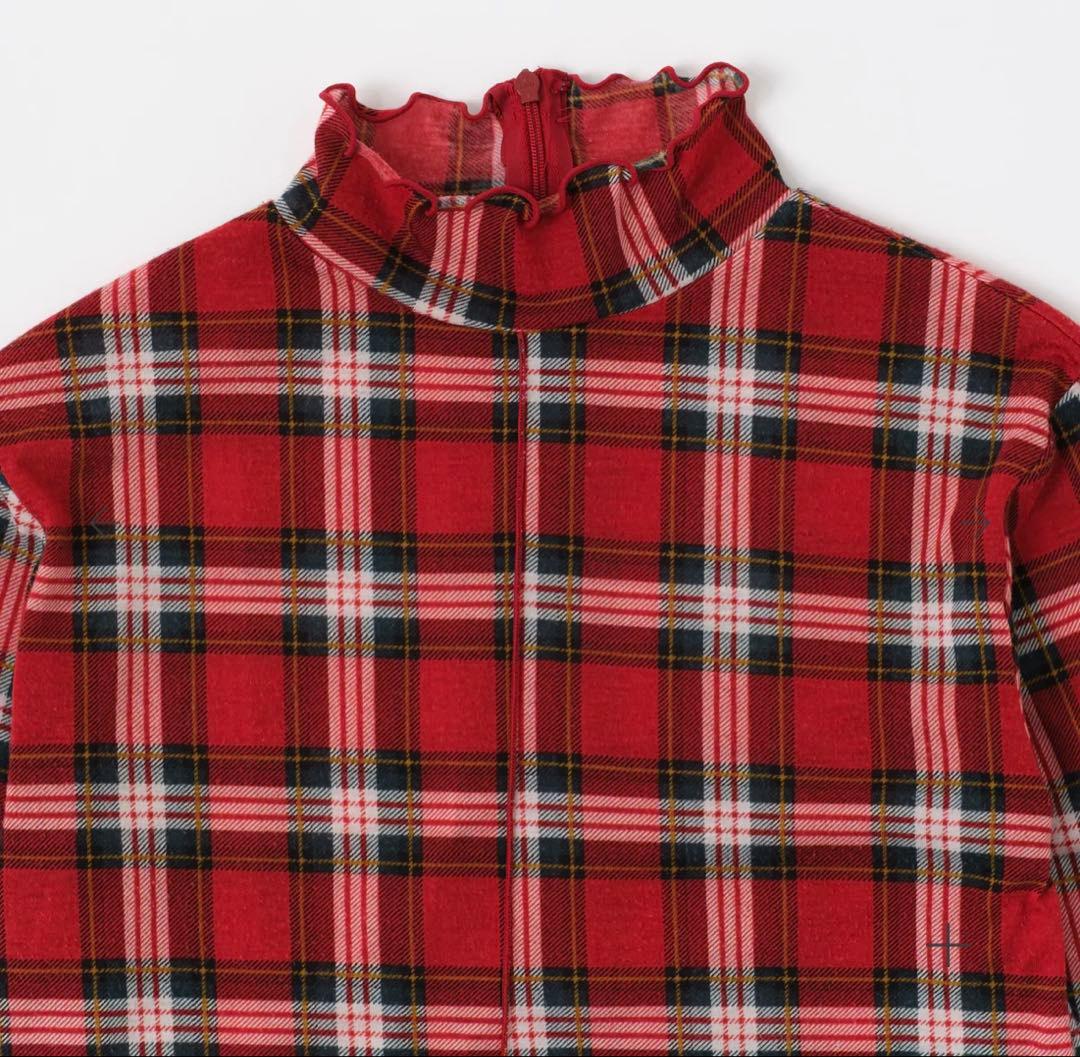 poppy CHECK TURTLE フリルネック 長袖トップス