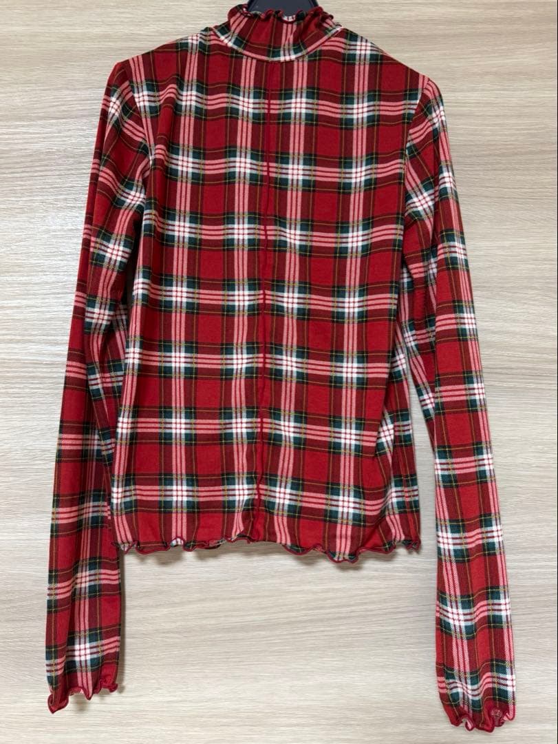 poppy CHECK TURTLE フリルネック 長袖トップス