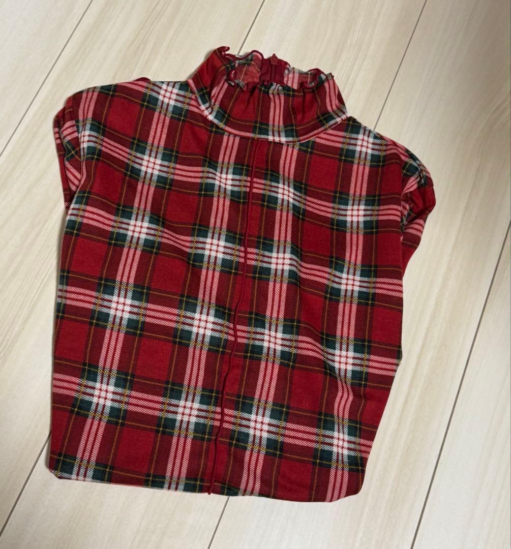 poppy CHECK TURTLE フリルネック 長袖トップス