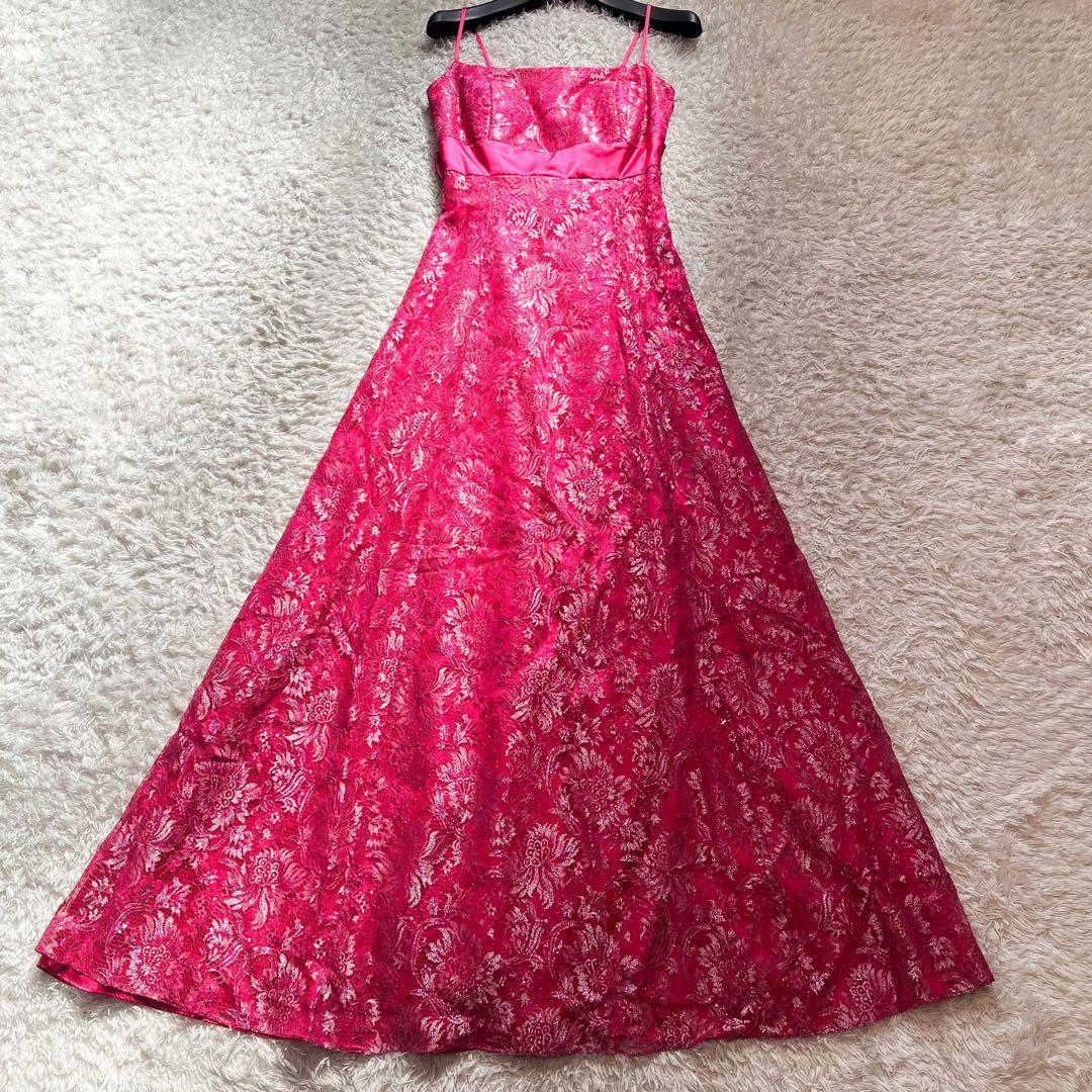 エメ ステージドレス 演奏会 9号 ロイヤルピンク 刺繍レース Aライン リボン