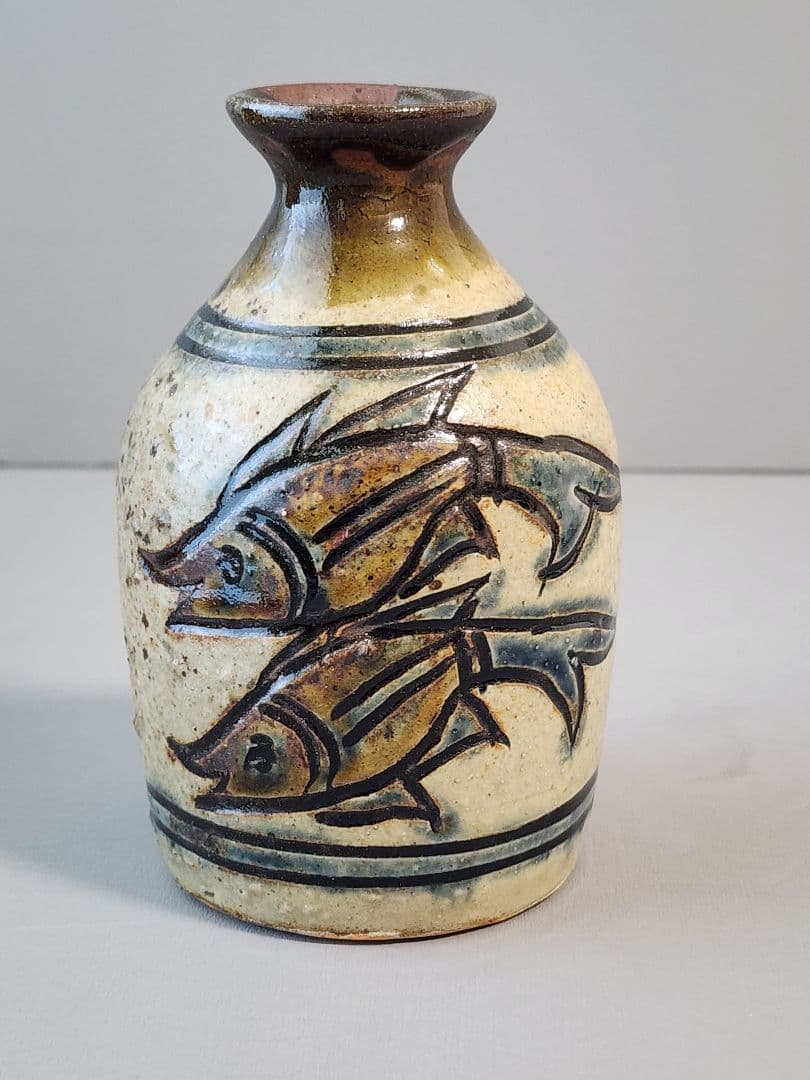 金城次郎 魚文徳利 笑う魚 共箱 栞 人間国宝 壷屋焼