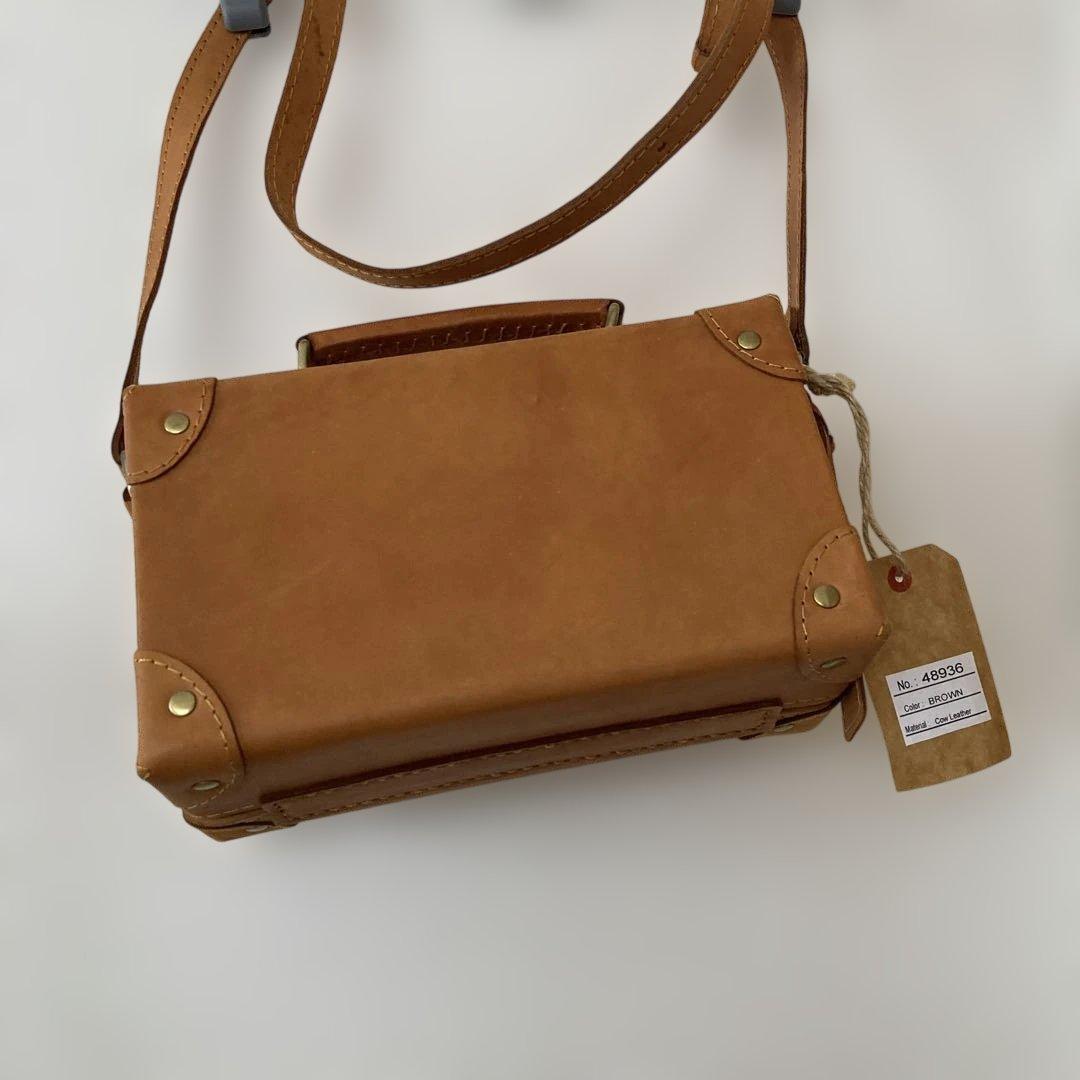 fes レザー ボックス型バッグ ブラウン