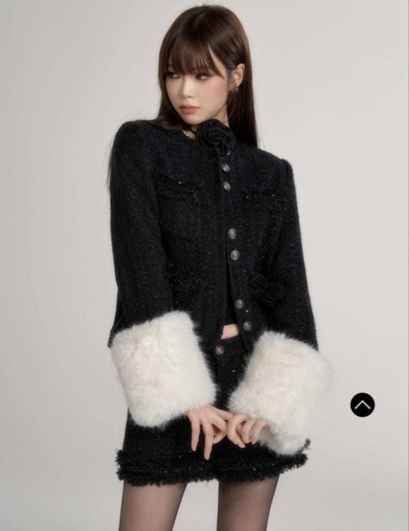 ジャケット・アウター andwang Tweed arm fur jacket