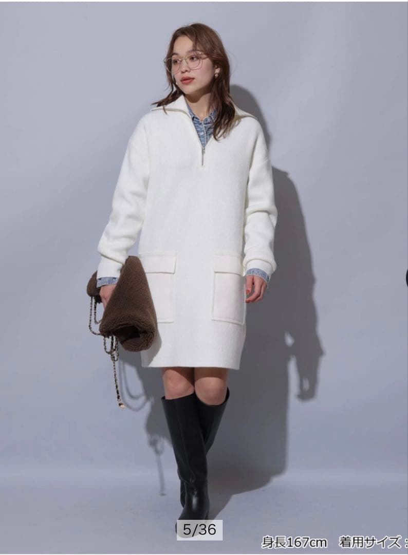 アルページュストーリー ハーフジップ ミニ ニットワンピース