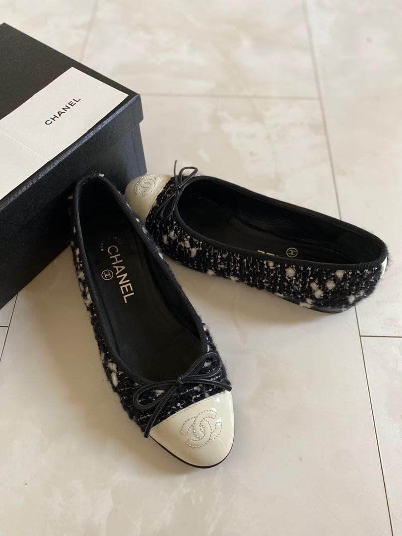 専用 CHANEL ツイード バレエシューズ バレリーナ 黒 36.5 シャネル